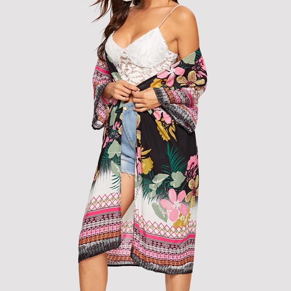 Floral kimono swimwear cover up - Picture 4 of 5